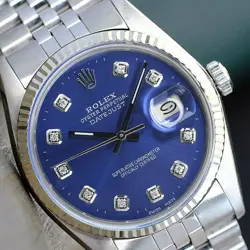 ROLEX MENS DATEJUST WATCH 18KW GOLD & STAINLESS STEEL BLUE DIAMOND DIAL JUBILEE