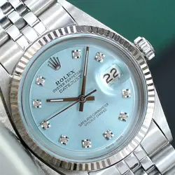 ROLEX DATEJUST MENS WATCH WHITE GOLD-STEEL ICE BLUE DIAMOND DIAL FLUTED JUBILEE
