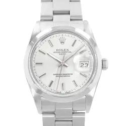 ROLEX OYSTER PERPETUAL DATE 15000 34MM SILVER INDEX STEEL OYSTER MENS WATCH