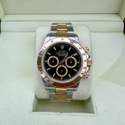1997 ROLEX DAYTONA COSMOGRAPH 40MM BLACK DIAL TWO-TONE 18K GOLD WATCH 16523