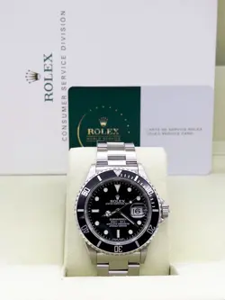 ROLEX SUBMARINER DATE 16610 40MM BLACK STAINLESS STEEL BOX SERVICE CARD