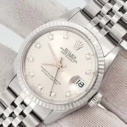 ROLEX DATEJUST 31MM FACTORY SILVER DIAMOND WHITE GOLD FLUTED BEZEL STEEL 68274