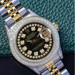 ROLEX DATEJUST LADIES TWO-TONE GOLD STEEL GREEN STRING DIAMOND 1.60CTS WATCH