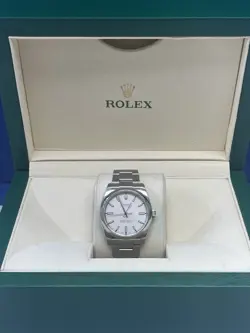 ROLEX 114200 OYSTER PERPETUAL SILVER OYSTER BRACELET WITH SILVER BEZEL WITH BOX