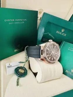 Unworn Rolex Sky-Dweller Ref 326235 18K Rose Gold OysterFlex Chocolate Dial~ B&P