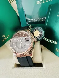 Unworn Rolex Sky-Dweller Ref 326235 18K Rose Gold OysterFlex Chocolate Dial~ B&P