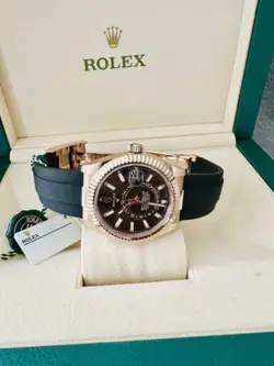 Unworn Rolex Sky-Dweller Ref 326235 18K Rose Gold OysterFlex Chocolate Dial~ B&P