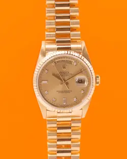 ROLEX DAYDATE 36MM 18238 YELLOW GOLD CHAMPAGNE DIAMOND DIAL