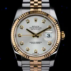 ROLEX DATEJUST 36MM SILVER DIAL TWO-TONE JUBILEE DIAMOND INDICES 116233 COMPLETE