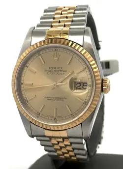 PRE-OWNED ROLEX DATEJUST 36MM CHAMPAGNE DIAL - 16233- YELLOW GOLD/SS, S107815
