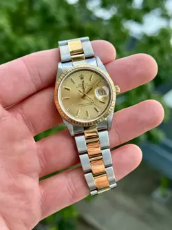 ROLEX DATE 15223 CHAMPAGNE DIAL 34MM W/ ROLEX SERIALIZED HANG TAG