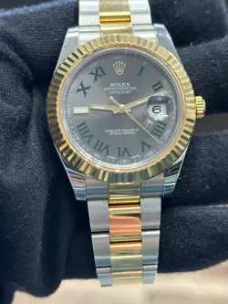 ROLEX DATEJUST II 116333 41MM WIMBLEDON DIAL 18K YELLOW GOLD STAINLESS BOX PAPER