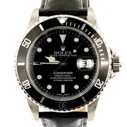MENS ROLEX SUBMARINER STAINLESS STEEL WATCH W/ BLACK DIAL & BEZEL DATE SUB 16610