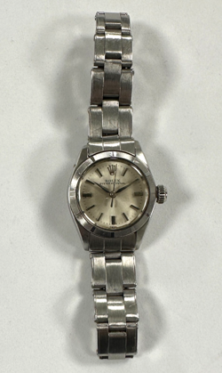 WOMEN'S ROLEX OYSTER PERPETUAL STAINLESS STEEL WRIST WATCH, RUNNING
