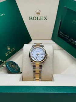 ROLEX LADY-DATEJUST NEW 2024 WHITE ROMAN DIAL TWO TONE YELLOW GOLD SMOOTH BEZEL