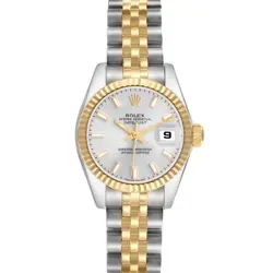 ROLEX DATEJUST STEEL YELLOW GOLD SILVER DIAL LADIES WATCH 179173