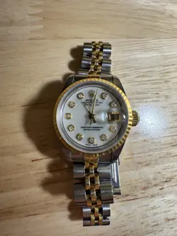 STEEL & GOLD ROLEX LADY-DATEJUST WHITE MOTHER OF PEARL DIAMOND DIAL 26MM 69173