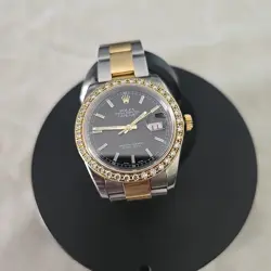 ROLEX DATEJUST 116203 AUTO 18K YG TWO TONE FACTORY DIAMOND BLACK DIAL  MEN 36MM