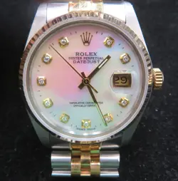 ROLEX OYSTER PERPETUAL DATEJUST  SS CASE, 18KT BAND, CUSTOM MOP  DIAL