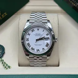 ROLEX DATEJUST 41 NEW 2025 WHITE ROMAN DIAL STAINLESS STEEL FLUTED JUBILEE