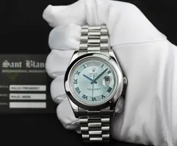 ROLEX - 41mm Platinum Day Date President Ice Blue Roman 218206 - SANT BLANC