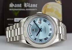 ROLEX - 41mm Platinum Day Date President Ice Blue Roman 218206 - SANT BLANC