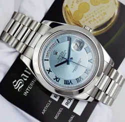 ROLEX - 41mm Platinum Day Date President Ice Blue Roman 218206 - SANT BLANC