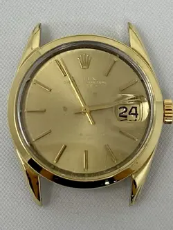1972 ROLEX OYSTER PERPETUAL DATE GOLD PLATED CHAMPAGNE DIAL 34MM REF 1550