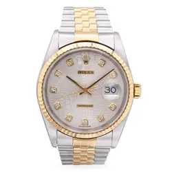 ROLEX DATEJUST SILVER JUBILEE DIAMOND DIAL STEEL & 18K GOLD MEN'S WATCH 16233