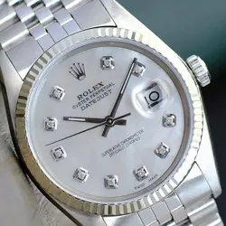 MENS ROLEX DATEJUST 18KW GOLD & STAINLESS STEEL WHITE DIAMOND DIAL 36MM WATCH