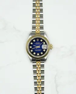 Ladies Steel & Gold Rolex Datejust 26mm 69173 Custom Blue Vignette Diamond Dial