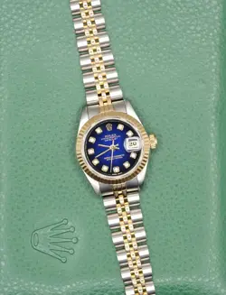 Ladies Steel & Gold Rolex Datejust 26mm 69173 Custom Blue Vignette Diamond Dial