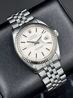 ROLEX DATEJUST 1601 36MM SILVER JUBILEE BRACELET FLUTED BEZEL WITH PAPERS