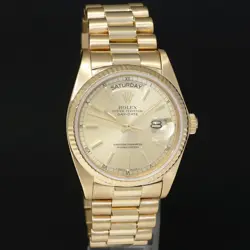 PAPERS MINT Rolex President Day-Date Champagne 18038 Quickset Yellow Gold Watch