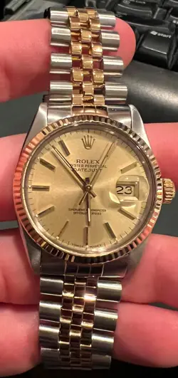 ROLEX 18K GOLD/STEEL DATEJUST 16013 QUICKSET CHAMPAGNE  DIAL 36MM PERPETUAL