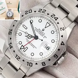2000 ROLEX EXPLORER II 40MM POLAR WHITE STEEL OYSTER WATCH 16570 BOX PAPERS