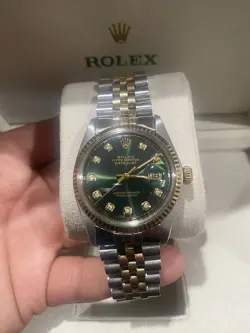 ROLEX MENS DATEJUST 16233 GREEN DIAMOND DIAL 18K YELLOW GOLD & STEEL 36MM WATCH
