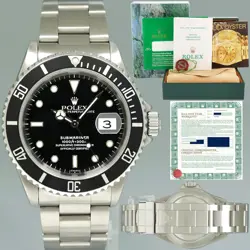 1999 MINT PAPERS ROLEX SUBMARINER DATE 16610 STEEL BLACK 40MM WATCH BOX
