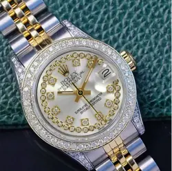 ROLEX DATEJUST LADIES TWO-TONE GOLD STEEL SILVER STRING DIAMOND 1.60CTS WATCH