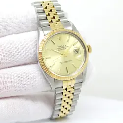 ROLEX 16013 DATEJUST 18K/SS WITH CHAMPAGNE STICK DIAL ON JUBILEE