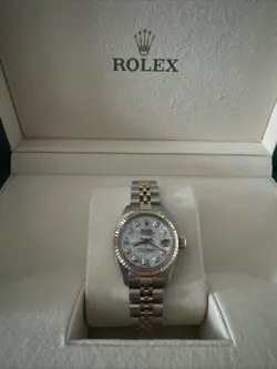 ROLEX DATEJUST 69173 LADIES 18KY & SS MOTHER OF PEARL DIAMOND DIALJUBILEE WATCH