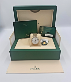 ROLEX 1908 WHITE DIAL YELLOW GOLD SETTIMO BRACELET  REF.52508 BOX & PAPERS 2025