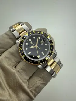 1993 ROLEX GMT MASTER II BLACK STEEL GOLD AUTOMATIC 40MM WATCH 16713 B+P PAPERS