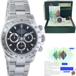 2005 MINT PAPERS ROLEX DAYTONA 116520 BLACK DIAL STEEL CHRONOGRAPH 40MM WATCH