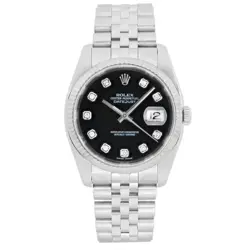 ROLEX DATEJUST 18K WHITE GOLD STEEL BLACK DIAMOND DIAL WATCH 116234