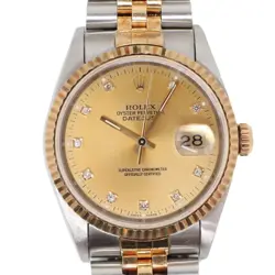 1995 VINTAGE ROLEX 16233G DATEJUST 36MM 18K GOLD STEEL DIAMOND DIAL WATCH