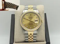 ROLEX DATEJUST 16233 FACTORY CHAMPAGNE DIAMOND DIAL 18K YELLOW GOLD STEEL 36MM