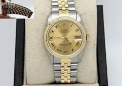 ROLEX DATEJUST MIDSIZE 68273 CHAMPAGNE ROMAN DIAL 18K YELLOW GOLD STEEL 31MM