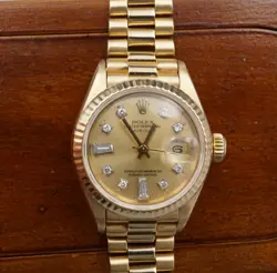 LADIES ROLEX 18K YELLOW GOLD DIAMOND DIAL WATCH 69178 26MM 1991 WARRANTY W1191