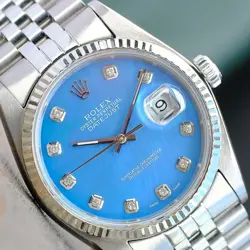 ROLEX MENS DATEJUST WATCH 18KW GOLD & STAINLESS STEEL BLUE MOP DIAMOND DIAL 36MM